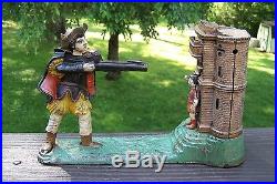Antique 1885 WILLIAM TELL MECHANICAL CAST IRON BANK, GUARANTEED AUTHENTIC
