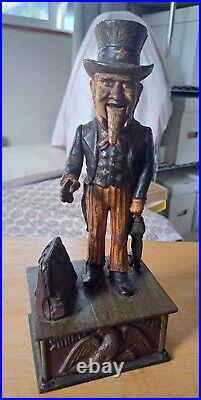 Antique 1886 Shepard Hardware UNCLE SAM Patriotic Cast Iron Mechanical Bank