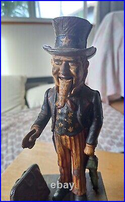 Antique 1886 Shepard Hardware UNCLE SAM Patriotic Cast Iron Mechanical Bank
