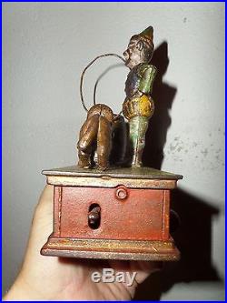 Antique 1888 Coin Cast Co. TRICK DOG Through HOOP Cast Iron Mechanical Bank Coin