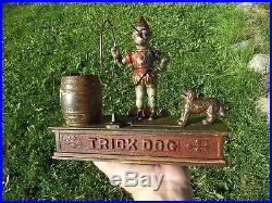 Antique 1888 Coin Cast Co. TRICK DOG Through HOOP Cast Iron Mechanical Bank Coin