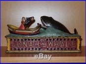 Antique 1890 19th Century Cast Iron Mechanical JONAH & the WHALE Bank (reduced)