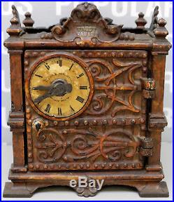 Antique 1890 Fidelity Trust Vault Counting House Cast Iron Bank-Paper Clock Face