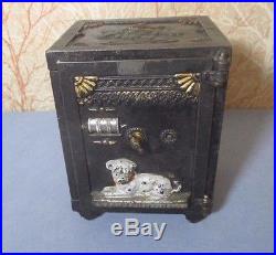 Antique 1890's J & E Stevens Cast Iron Barking Watch Dog Mechanical Safe Bank