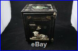 Antique 1890s J&E Stevens Watch Dog Safe Mechanical Cast Iron Bank Exc Paint
