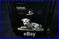 Antique 1890s J&E Stevens Watch Dog Safe Mechanical Cast Iron Bank Exc Paint