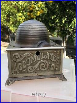 Antique 1892 Cast Iron Beehive Mechanical Bank Economy Accumulates Wealth withKEY