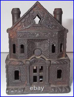 Antique 1892 J. E. Stevens Victorian House Still Bank Cast Iron Double Chimney