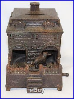 Antique 1895 H. L. Judd Co. Dog on Turntable Cast Iron Mechanical Bank Original