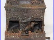 Antique 1895 H. L. Judd Co. Dog on Turntable Cast Iron Mechanical Bank Original