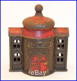 Antique 1905 Cast Iron Presto Building Red Mechanical Bank A. C. Williams Working