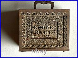 Antique 1905 J & E Stevens Cast Iron Bank Kodak Camera Box Coin NO KEY repair