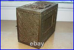 Antique 1905 J & E Stevens Cast Iron Coin Bank Box NO KEY