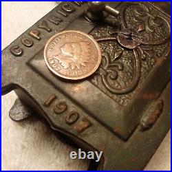 Antique 1907 J. M. Harper Stork, Baby's First Bank Safe, Cast Iron. A RARE FIND