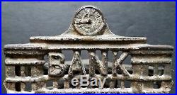 Antique 1914 Hubley Cast Iron Triangular Building Architectural Still Bank Clock