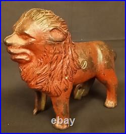 Antique 1920's A. C. Williams Cast Iron Red Lion Still Bank Amazing Condition