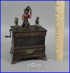 Antique 19thC Kyser & Rex Cast Iron Monkey Cat & Dog Organ Mechanical Bank NR