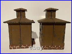 Antique 19th Century Cast Iron Bank Building House by J and E Stevens Set of 2