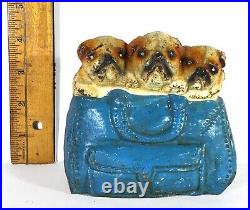 Antique 3 Bulldogs in Satchel Cast Iron Bank Original paint (Circa 1920's)