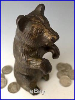Antique AC Williams Arcade Cast Iron Begging Bear Still Penny Bank, Moore #715