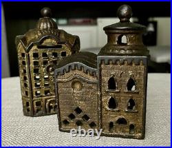 Antique AC Williams Cast Iron Still Penny Banks 3 Story Mosque & Domed Bank