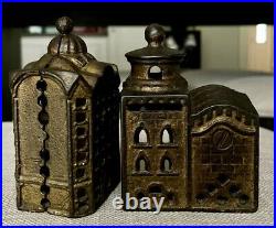 Antique AC Williams Cast Iron Still Penny Banks 3 Story Mosque & Domed Bank