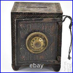 Antique A. C Rex Security Safe Deposit Cast Iron Combination Lock Still Bank