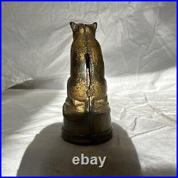 Antique A C Williams Figural Cast Iron Still Penny Bank Cat on Barrel