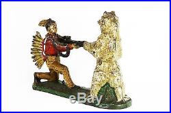 Antique All Original Cast Iron Indian Shooting White Bear Mechanical Bank