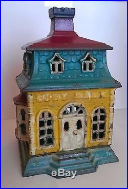 Antique American Cast Iron City Bank with Chimney Building Still Bank