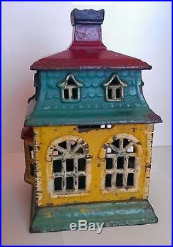 Antique American Cast Iron City Bank with Chimney Building Still Bank