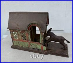 Antique American J & E Stevens Cast Iron Mule Entering Barn Mechanical Bank 1880