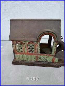 Antique American J & E Stevens Cast Iron Mule Entering Barn Mechanical Bank 1880