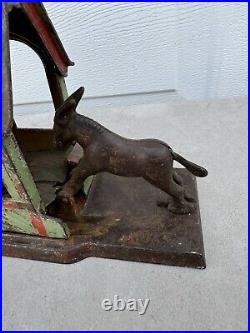 Antique American J & E Stevens Cast Iron Mule Entering Barn Mechanical Bank 1880