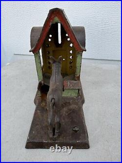 Antique American J & E Stevens Cast Iron Mule Entering Barn Mechanical Bank 1880