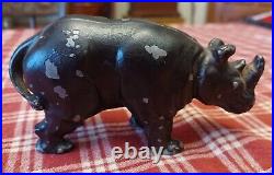 Antique Black Cast Iron Arcade Rhino Still Penny Bank