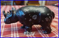 Antique Black Cast Iron Arcade Rhino Still Penny Bank