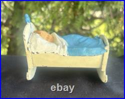 Antique C 1920s Original Paint Stevens Cast Iron Sleeping Baby Still Coin Bank Antique C 1920s Original Paint Stevens Cast Iron Sleeping Baby Still Coin Bank