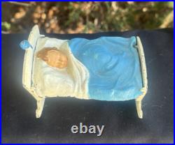 Antique C 1920s Original Paint Stevens Cast Iron Sleeping Baby Still Coin Bank Antique C 1920s Original Paint Stevens Cast Iron Sleeping Baby Still Coin Bank