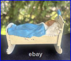 Antique C 1920s Original Paint Stevens Cast Iron Sleeping Baby Still Coin Bank Antique C 1920s Original Paint Stevens Cast Iron Sleeping Baby Still Coin Bank