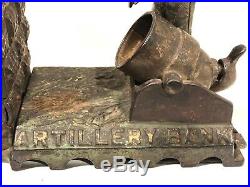 Antique Cast Iron Artillery Toy Bank, Confederate Soldier, ca. 1892, repaired