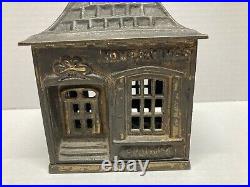 Antique Cast Iron Bank Home Savings Bank J & E Stevens Dog Head Lock