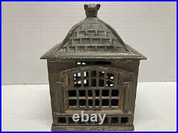 Antique Cast Iron Bank Home Savings Bank J & E Stevens Dog Head Lock