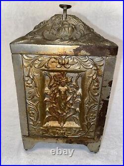 Antique Cast Iron Bank Jewel Safe Ornate Original 19th Century