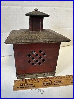 Antique Cast Iron Bank Red Building Windows Stairs & Cupola by J&E Stevens 1875