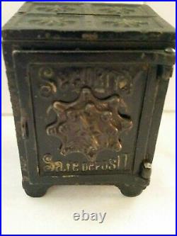 Antique Cast Iron Bank' Security Safe Deposit' 1887 + Combination