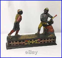 Antique Cast Iron Baseball Mechanical Bank Darktown Battery