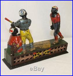 Antique Cast Iron Baseball Mechanical Bank Darktown Battery