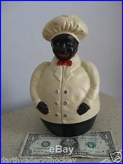 Antique Cast Iron Black Americana Jolly Chef Baker Cook Coin Still Bank Exc
