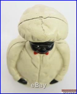 Antique Cast Iron Black Americana Jolly Chef Coin Bank Cook Baker Red Bowtie